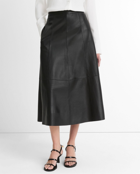 vince Rock - MID RISE FLARED LEATHER SKIRT